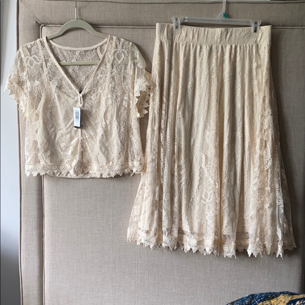 Ivory Lace Skirt and Crop Set